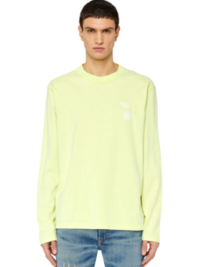 חולצת טי, שרוולים ארוכים, צבע צהוב ניאון, לוגו D קטן רקום שלוש פעמים