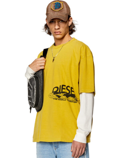 חולצת טי, שרוולים קצרים, גזרה משוחררת, צבע צהוב, הדפסים גרפיים