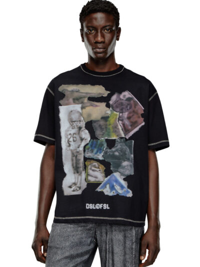 חולצת טי, שרוולים קצרים, צבע שחור, הדפס צבעוני, שיתוף פעולה עם האמן גבריאל רוזל