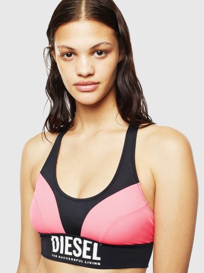 חזיית ביקיני, קולור־בלוק, רצועת לוגו רחבה, גב For Successful Living כסוף, צבע ורוד/שחור