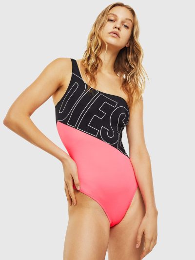 בגד ים שלם, כתף אחת, דו־גוניות, צבע ורוד/שחור