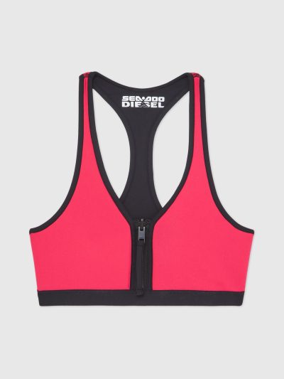 חזיית ביקיני הפיכה, לייקרה מודבקת, רוכסן קדמי, גב ספורטיבי, Diesel x Sea-Doo, צבע ורוד/שחור