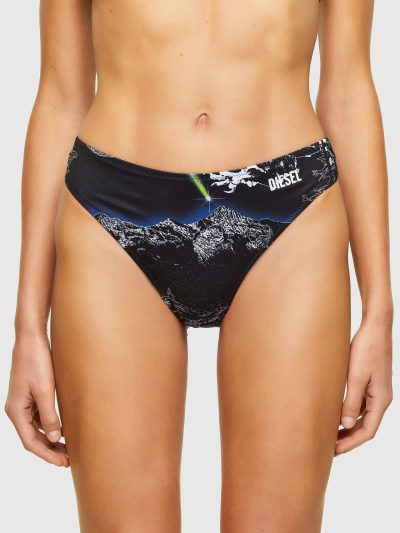 תחתוני ביקיני גבוהים, לייקרה ביצועים גבוהים, הגנת UV ושמירת צורה, הדפס נוף ונשר בגב, צבע שחור