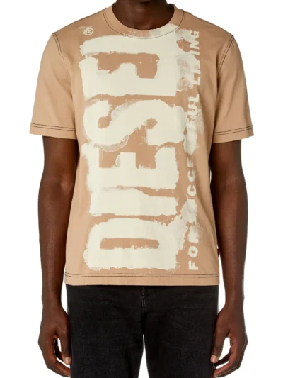 טישרט שרוול קצר לגברים, שמנת, כותנה, לוגו Biscotto גדול מודפס