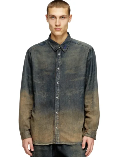 חולצת ג'ינס לגברים, כחול כהה, כפתורים קדמיים, צווארון קלאסי