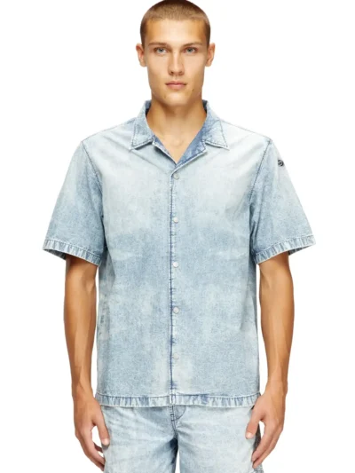 חולצת באולינג דנים, כחול בהיר, כפתורי תיקתק מתכת, לוגו Oval D חתוך בשרוול