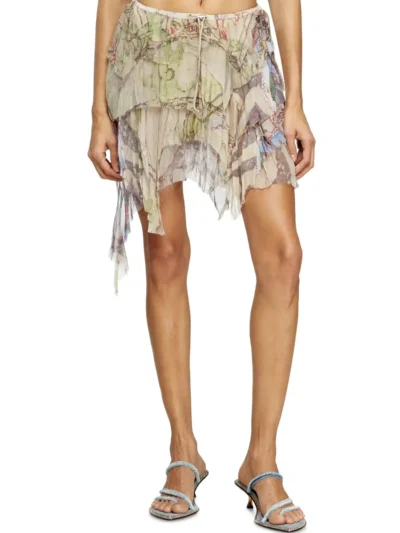 חצאית שכבות א-סימטרית, בז', מוסלין טנסל מקומט, קצוות בגזירה גולמית